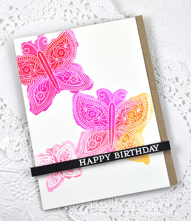 Paper: watercolor paper, kraft, true black<br />
Stamps: What the Doodle: Butterfly, Keep It...