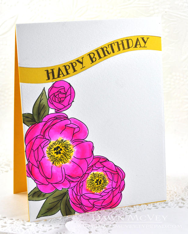 Paper: bright buttercup, Peonies on Parade watercolor sheet<br />
Stamps: Sentiment Splits<br...