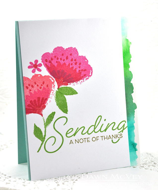 Paper: aqua mist, stamper&#039;s select white, watercolor paper<br />
Stamps: Painted Petals<br...