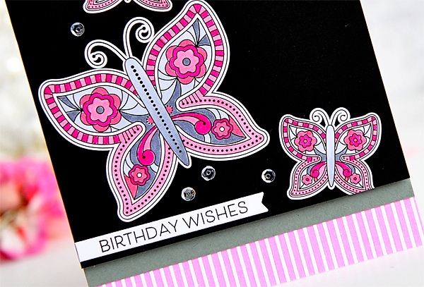STAMPS: Painted Panels<br />
INK: True Black<br />
PAPER: What The Doodle: Butterfly Coloring...