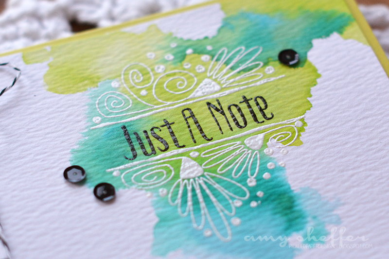 Stamps: Splits: Just A Note<br />
<br />
Ink: VersaMark; Twisted Citron, Tumbled Glass,...