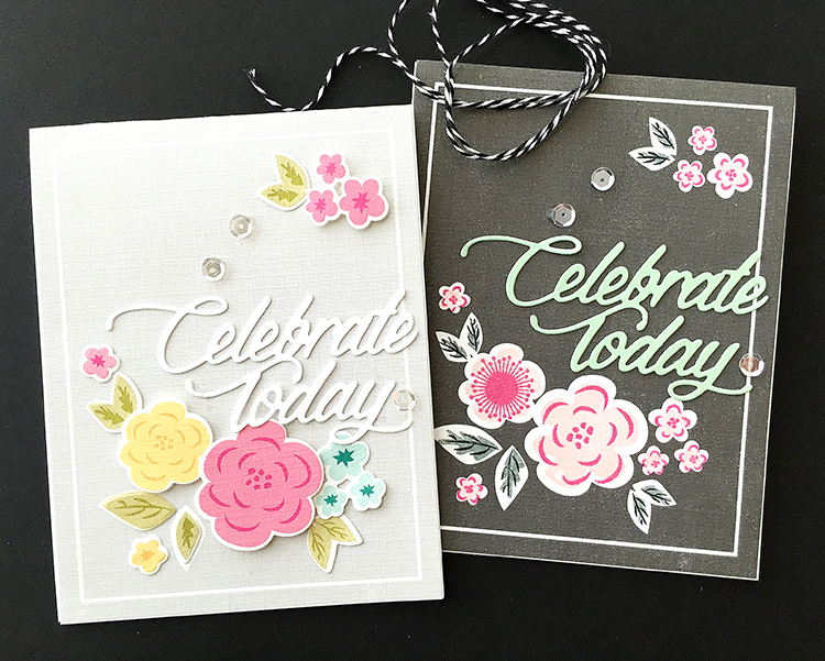 Gray Celebrate Today card: <br />
STAMPS: none<br />
INK: none<br />
PAPER: Make It Market...