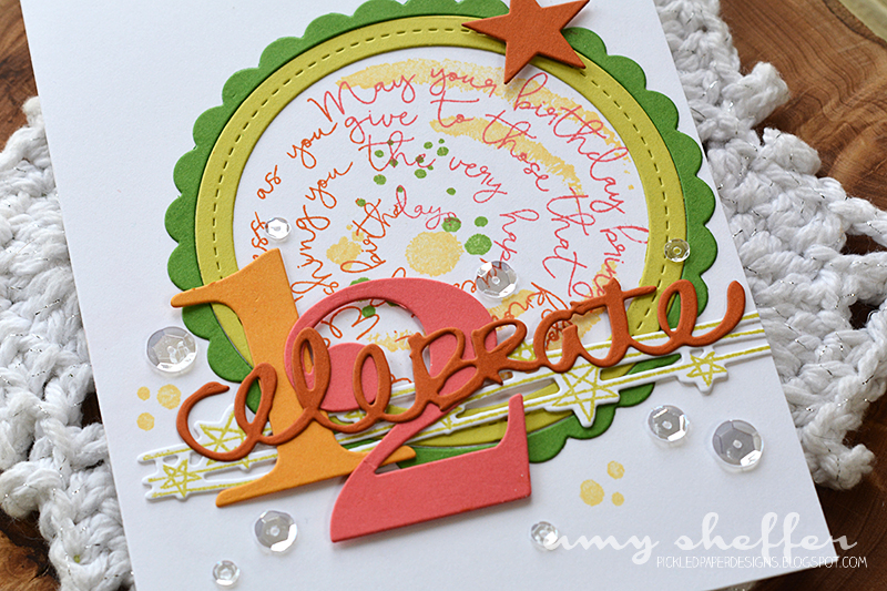 Stamps: Script Swirls: Birthday<br />
<br />
Dies: Shaker Shapes: Circle, Paper Clippings:...