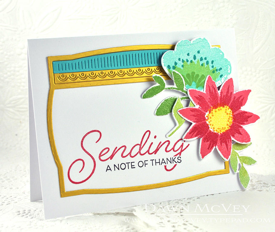 Paper: stamper&#039;s select white, luxe gold, hawaiian shores<br />
Stamps: Painted Petals<br...
