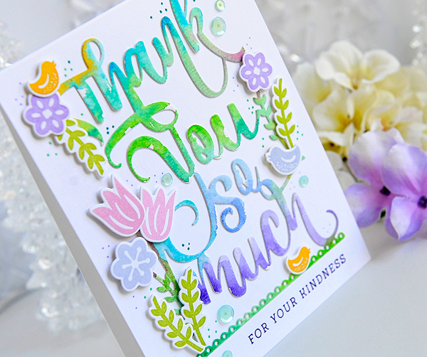 STAMPS: Paper Clippings: Thank You<br />
DIES: Paper Clippings: Thank You<br />
INKS: Green...
