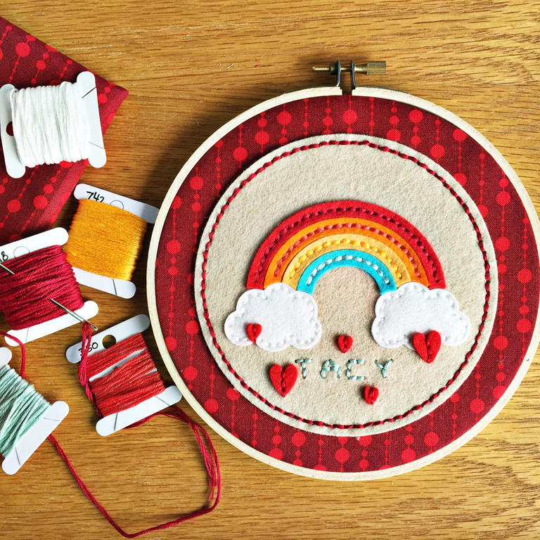 size: about 6&quot; in diameter <br />
<br />
Tiny Stitched Alphabet dies, Stitched Rainbow...
