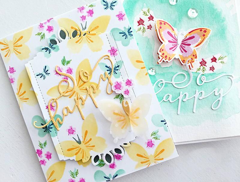STAMPS: Color Pop Butterflies<br />
INK: Bright Buttercup, Raspberry Fizz, Aqua Mist, Enchanted...