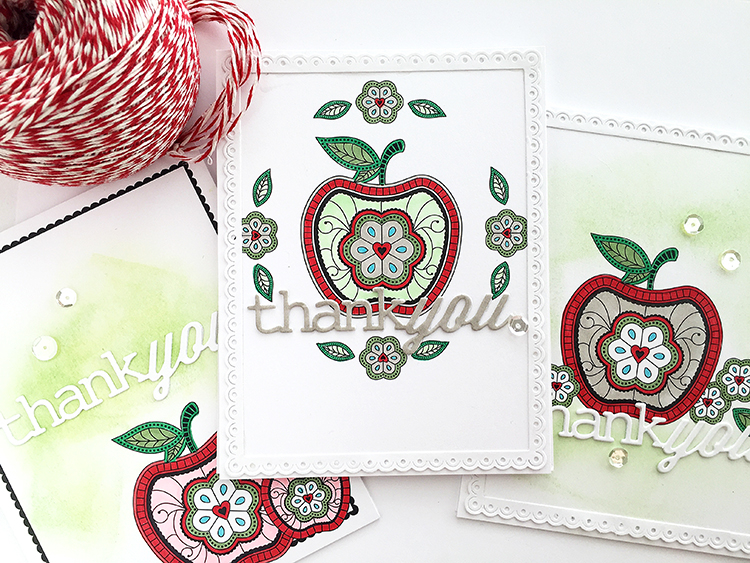STAMPS: What the Doodle: Apple<br />
INK: True Black, New Leaf<br />
PAPER: Sheer Basics...