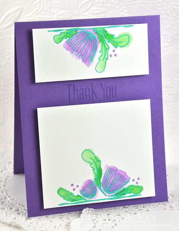 Paper: watercolor card stock, amethyst allure<br />
Stamps: Splits: Thank You<br />
Ink:...