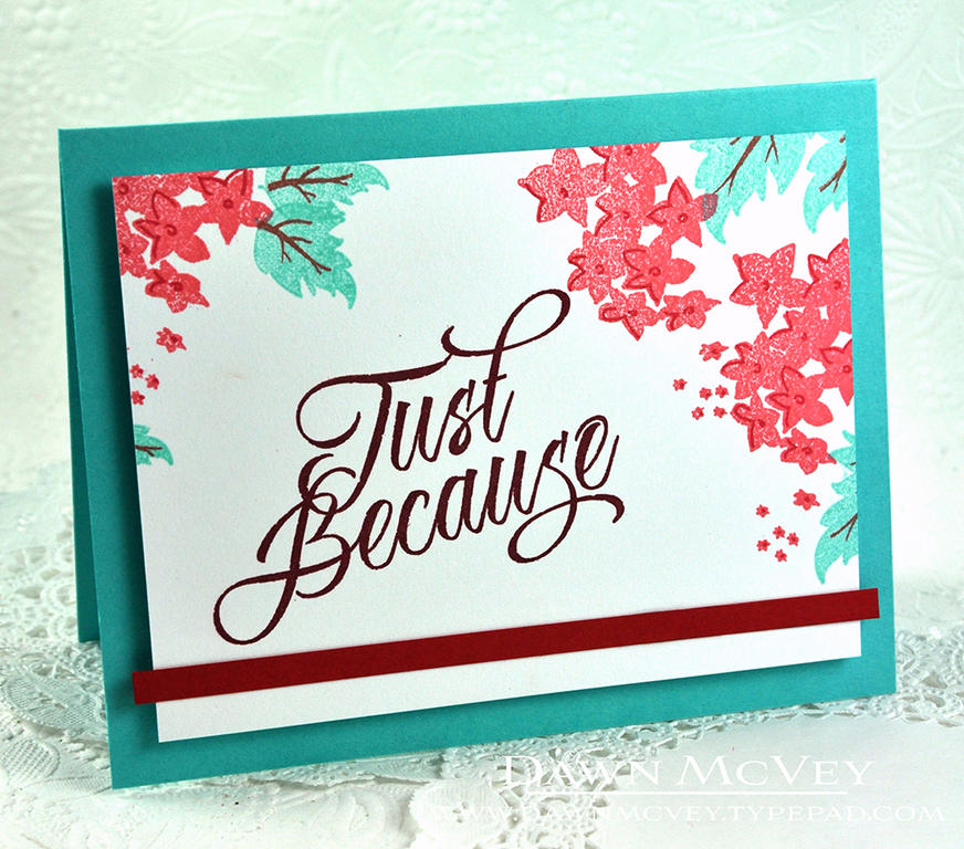 Paper: stamper's select white, pure poppy, hawaiian shores<br />
Stamps: Floral Sketches,...