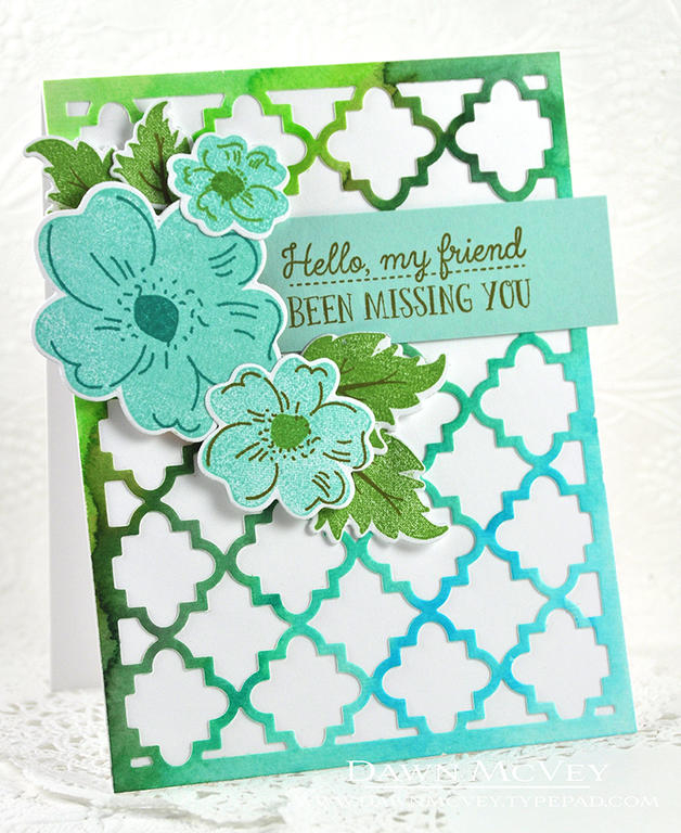 Paper: stamper&#039;s select white, watercolor card stock, aqua mist<br />
Stamps: Floral...