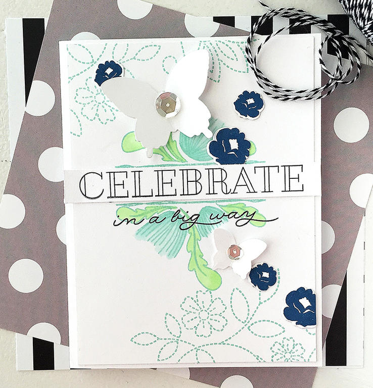STAMPS: Splits: Thank You<br />
INK: Aqua Mist, True Black, Enchanted Evening<br />
PAPER:...