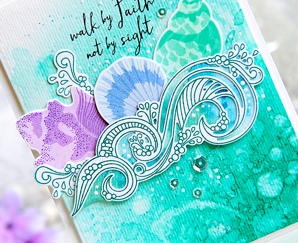 STAMPS: Simple Seashells, Walk By Faith, What The Doodle: Waves<br />
DIES: Simple Seashells,...