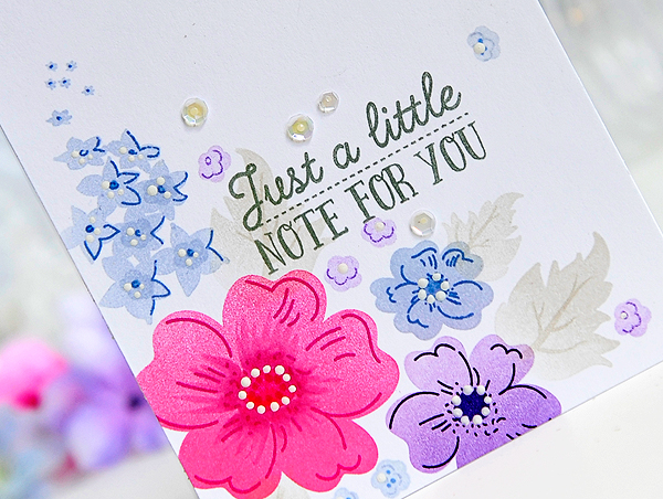 STAMPS: Floral Sketches<br />
INK: Hibiscus Burst, Razzberry Fizz, Spring Rain, Blueberry Sky,...