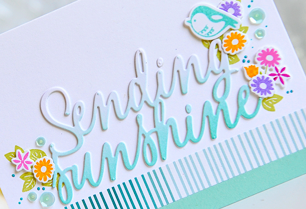 STAMPS: Sunshine &amp; Rainbows MIM Mini Kit, Paper Clippings: Thinking of You<br />
DIES:...