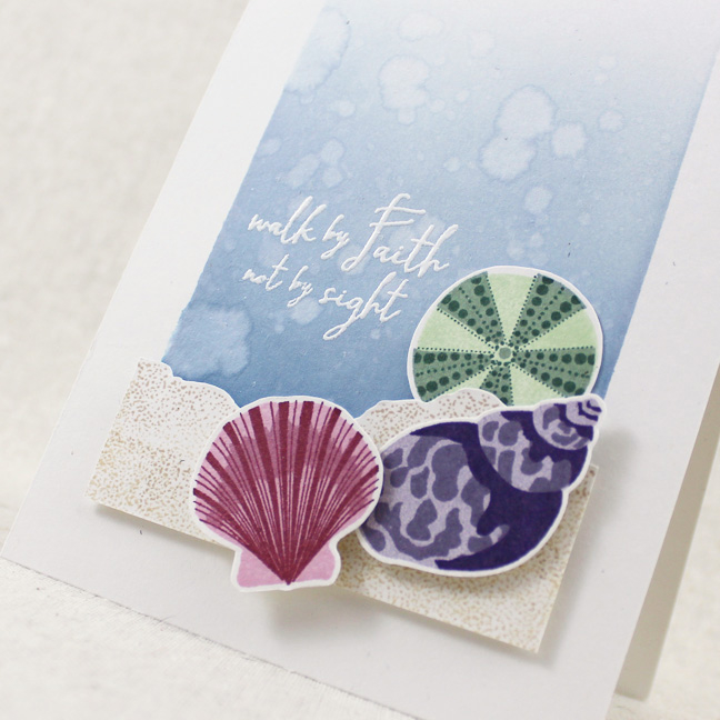 Walk By Faith Card<br />
Stamps: Simple Seashells, Sand Swatch, Walk By Faith - Papertrey...