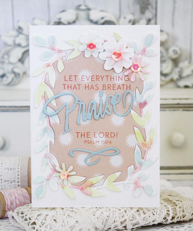 Papertrey Ink Supplies Used:<br />
Stamps:<br />
Inspired:  Praise<br />
Ink:<br />
Aqua...