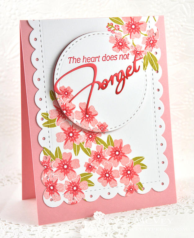Paper: stamper's select white, pale peony<br />
Stamps: Forget Me Not<br />
Ink: pale...