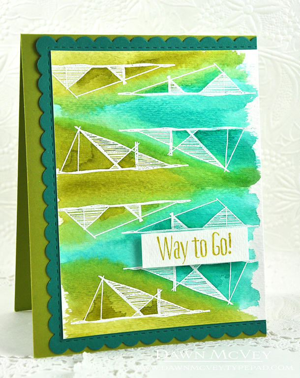 Paper: watercolor card stock, simply chartreuse, tropical teal<br />
Stamps: Splits: Way to...