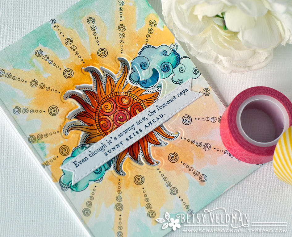 stamps: what the doodle: sun, rainy day sentiments<br />
ink: aqua mist, harvest gold, summer...