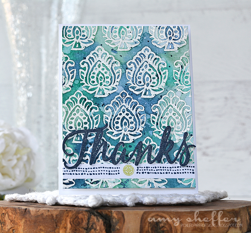 Stamps: Woodblock Prints<br />
<br />
Dies: Big Basics: Thanks<br />
<br />
Ink: Versamark,...