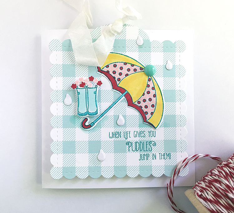 STAMPS: Dress Up Dolls: Rainy Day<br />
INK: Tropical Teal<br />
PAPER: Chicken Scratch...