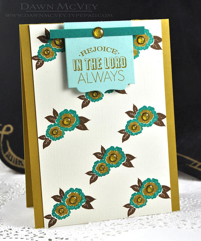 Paper: vintage cream, aqua mist, saffron spice, tropical teal<br />
Stamps: New Every...