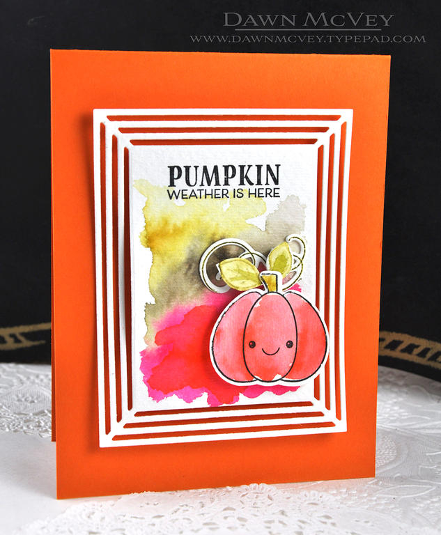 Paper: watercolor card stock, orange zest<br />
Stamps: Spooky Smiles<br />
Ink: palette...