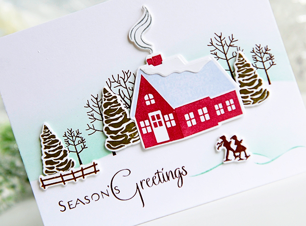 STAMPS: Winter Village<br />
DIES: Winter Village<br />
INK: Scarlet Jewel, Olive Twist, Aqua...