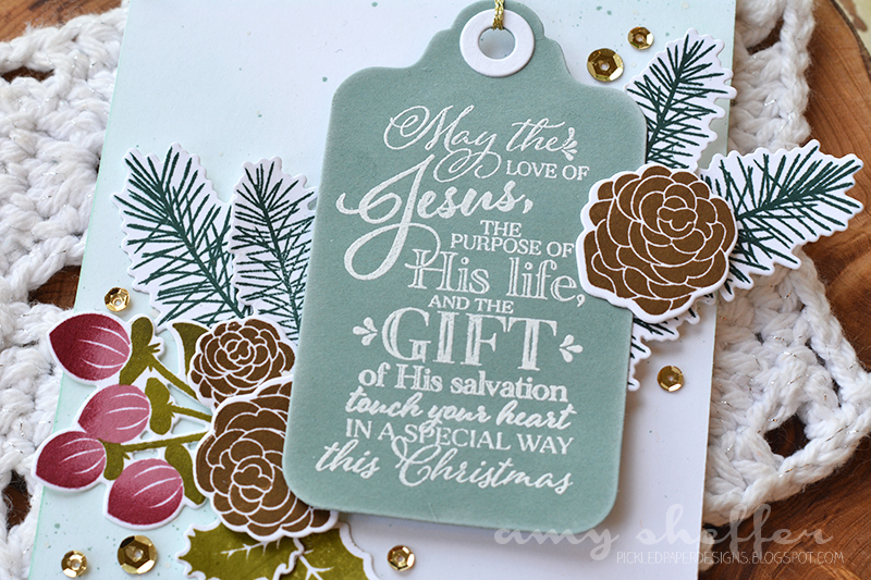 Stamps: A Thrill of Hope, Holiday Greens<br />
<br />
Dies:Â Holiday Greens, Tag Sale #1<br />...