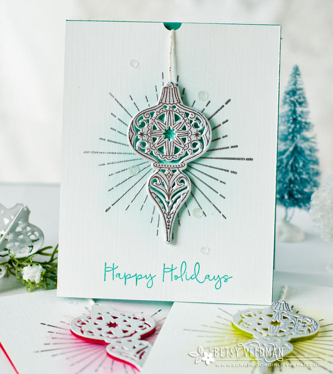 Stamps:  What the Doodle: Ornament, Shine, Keep It Simple: Happy Holidays<br />
Ink:  Tropical...