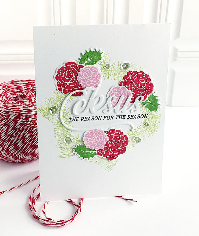 esus Is the Reason card:<br />
STAMPS: Holiday Greens, Inspired: Jesus<br />
INK: Simply...