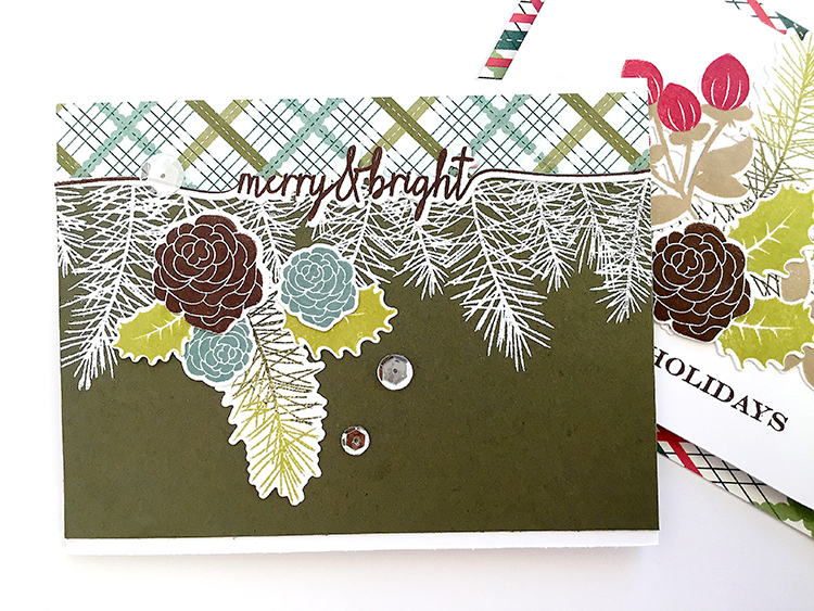 STAMPS: Holiday Greens, Holiday Greens Borders, Holiday Swoosh<br />
INK: Dark Chocolate, Olive...
