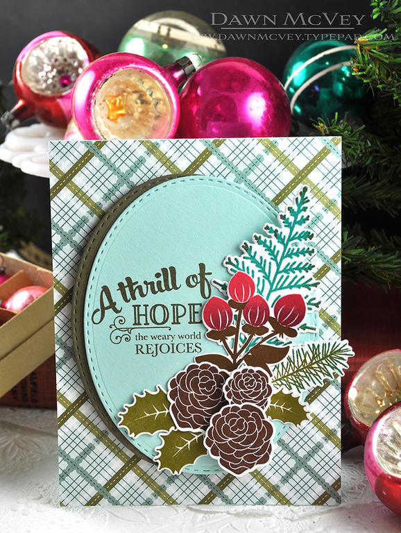 Paper: stamper&#039;s select white, aqua mist, olive twist, holiday plaid<br />
Stamps: A...