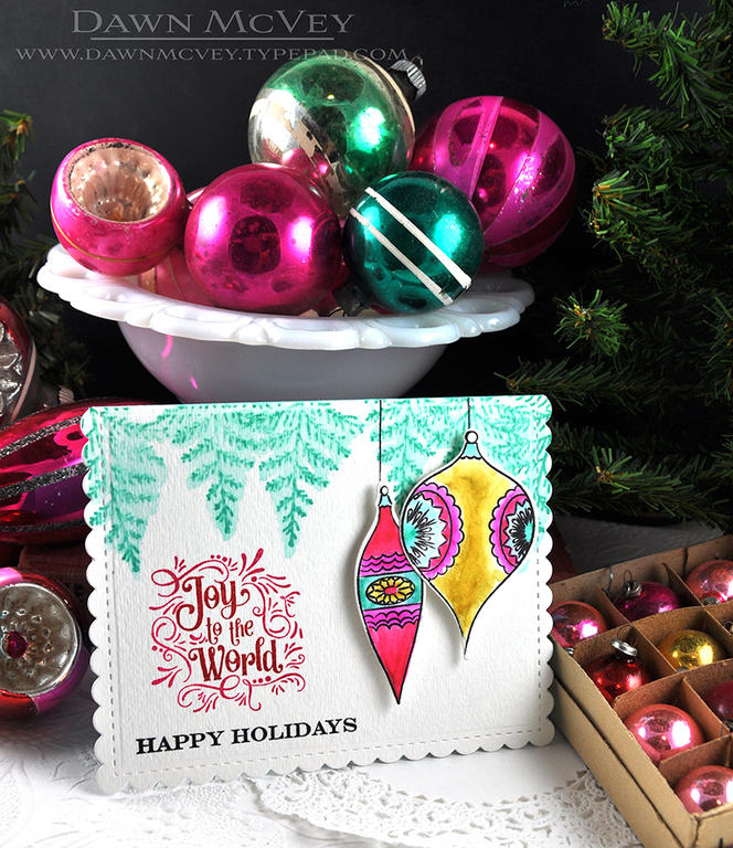 Paper: watercolor card stock, hawaiian shores<br />
Stamps: Vintage Ornaments II, Fancy Pants:...