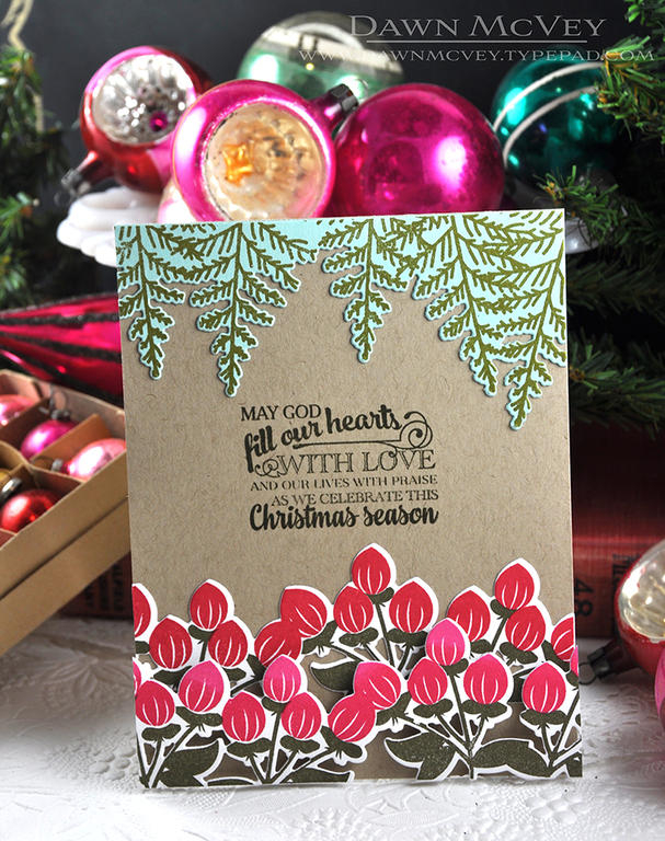 Paper: stamper&#039;s select white, kraft, aqua mist<br />
Stamps: A Thrill of Hope, Holiday...