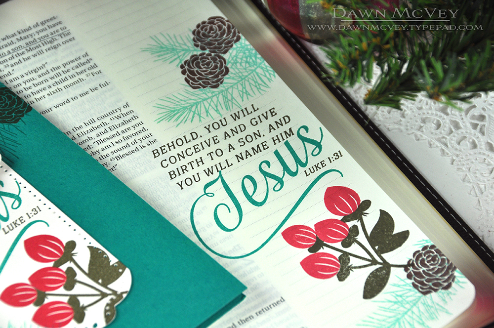 Paper: stamper&#039;s select white, tropical teal<br />
Stamps: Inspired: Jesus, Holiday...