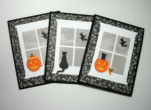 PTI - black card base, designer paper, pumpkin, cat in pumpkin and cat.<br />
(witch - PSX;...