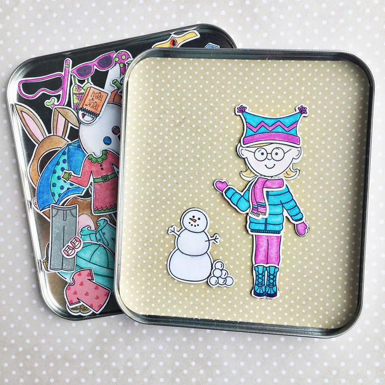 stamps: Dress Up Dolls: Basics, Dress Up Dolls: Winter Fun ink: True Black cardstock: adhesive...