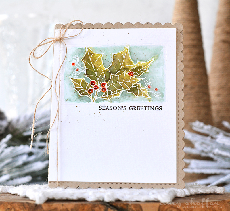Stamps: Botanical Blocks IV<br />
Dies: Noted: Scalloped A2<br />
Ink: Versamark, Aqua Mist,...