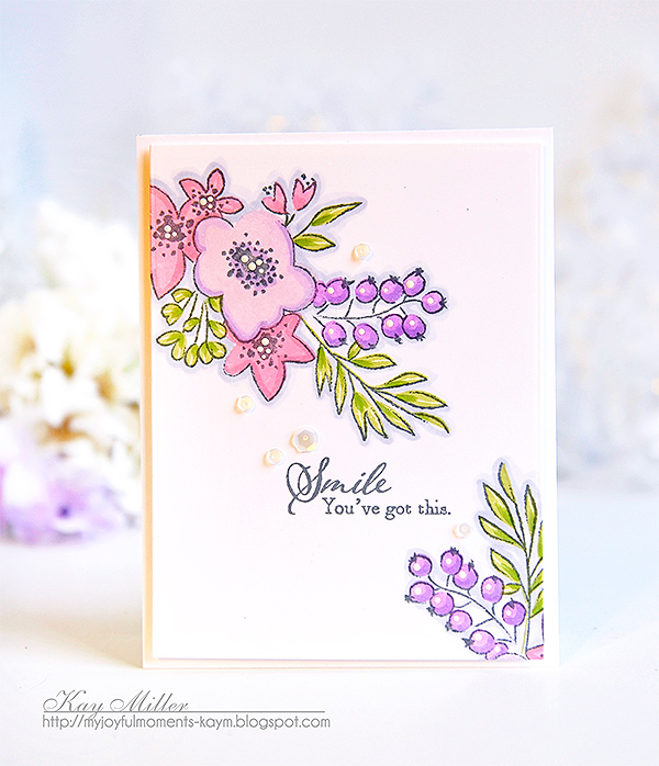 STAMPS: Fresh Bouquet<br />
INK: Lilac Grace, Lovely Lady, Spring Moss, Amethyst Allure, Stormy...