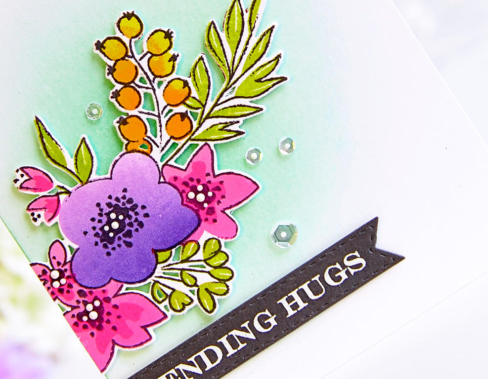 STAMPS: Fresh Bouquet, Keep It Simple: Sending Hugs<br />
DIES: Fresh Bouquet, Tag Sale:...