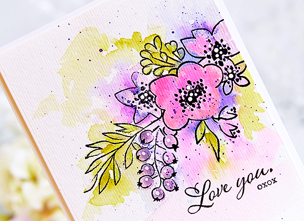 STAMPS: Fresh Bouquet<br />
INK: Lilac Grace, Lovely Lady, Spring Moss, Amethyst Allure<br />...