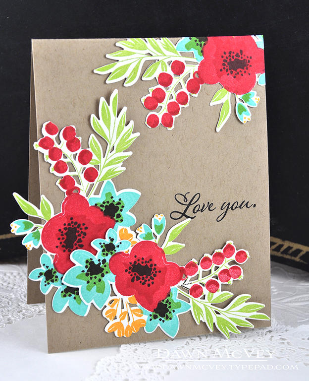 Paper: stamper&#039;s select white, kraft<br />
Stamps: Fresh Bouquet<br />
Ink: ranger jet...