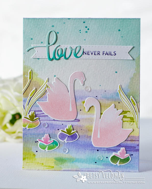 Stamps:  Swan&#039;sational, Inspired: Love<br />
Ink:  Simply Chartreuse, Aqua Mist, Tropical...