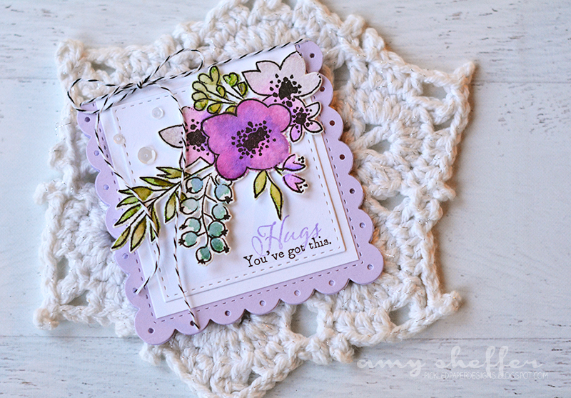 Stamps: Fresh Bouquet<br />
Dies: Fresh Bouquet, Noted: Scalloped Square <br />
Ink: Versafine...