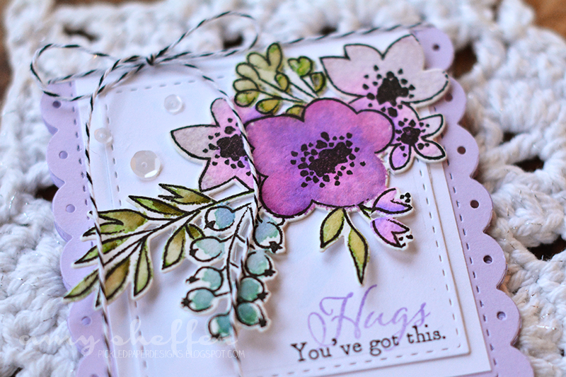 Stamps: Fresh Bouquet Dies: Fresh Bouquet, Noted: Scalloped Square Ink: Versafine Onyx Black;...
