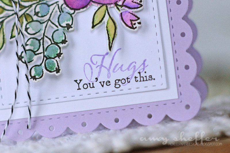 Stamps: Fresh Bouquet Dies: Fresh Bouquet, Noted: Scalloped Square Ink: Versafine Onyx Black;...