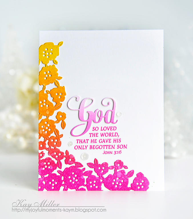 STAMPS: Inspired: God<br />
DIES: Inspired: God, Floribunda Frame, Basic Bookmark III<br />...