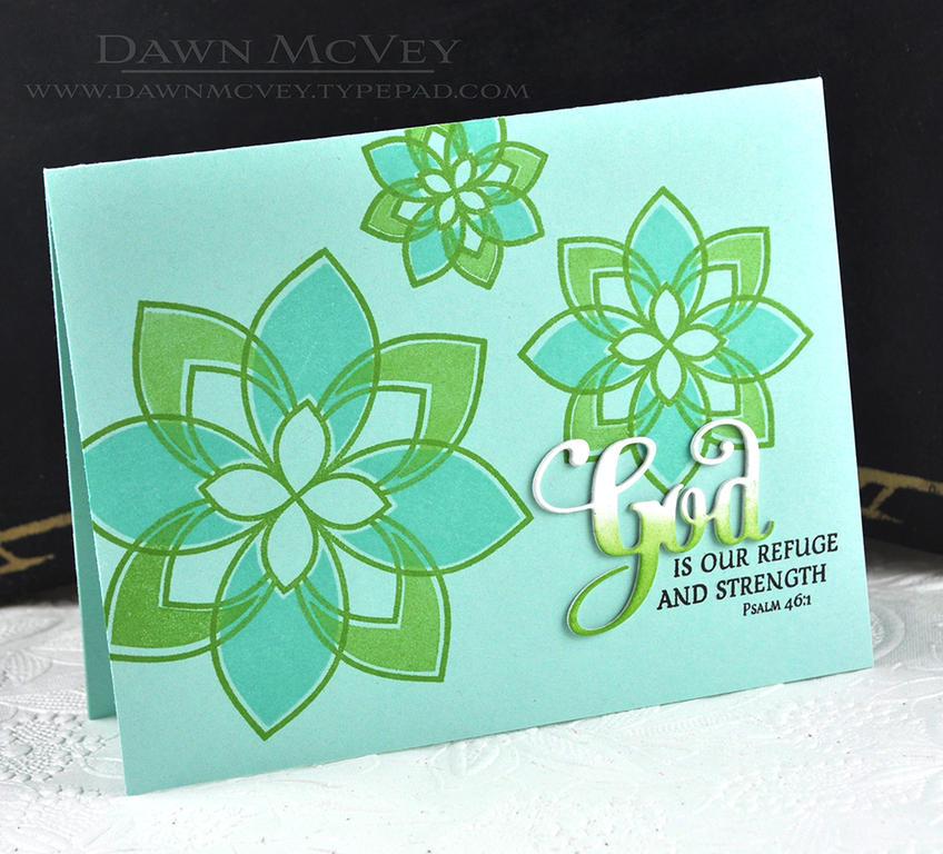 Paper: stamper's select white, aqua mist<br />
Stamps: Medallion Trio, Inspired: God<br />...